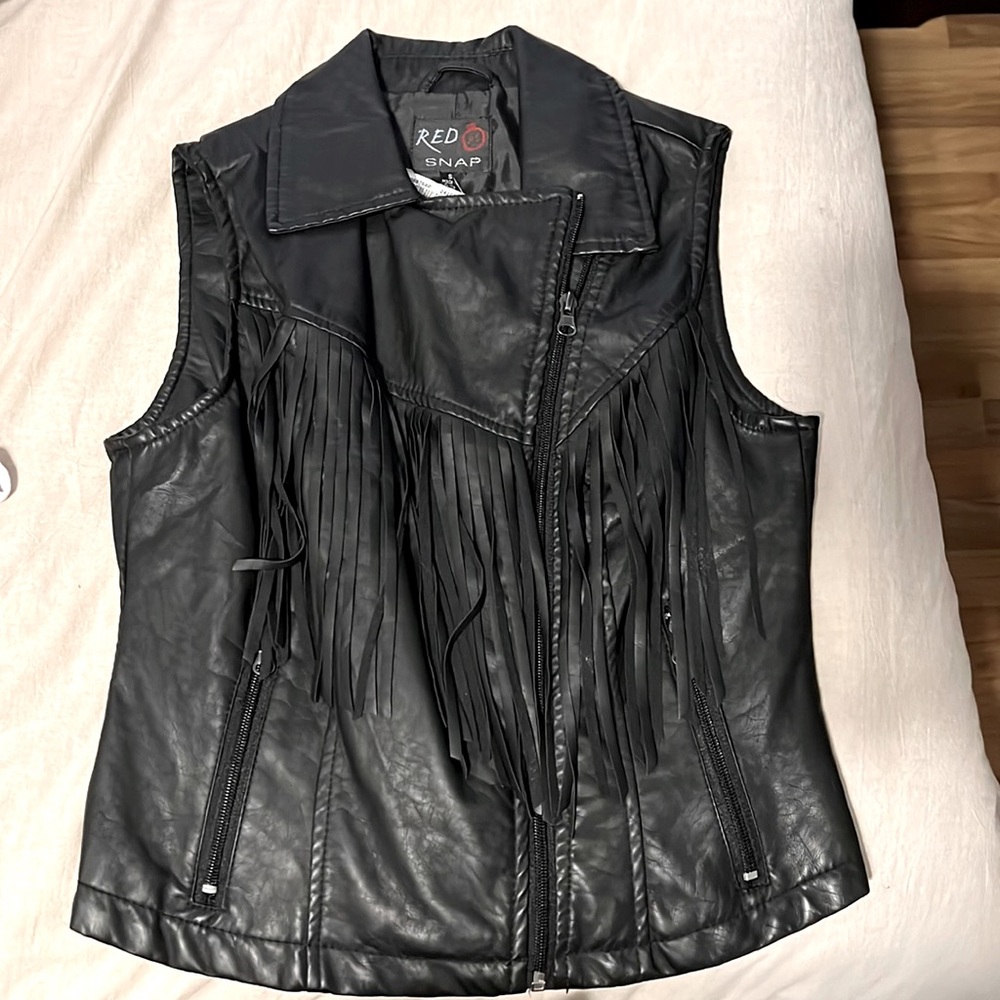 Leather fringe vest new with tags